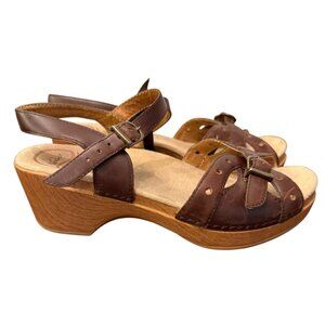 Dansko Sissy Brown Leather Buckle Strap Open Toe Clog Sandal Sz 37